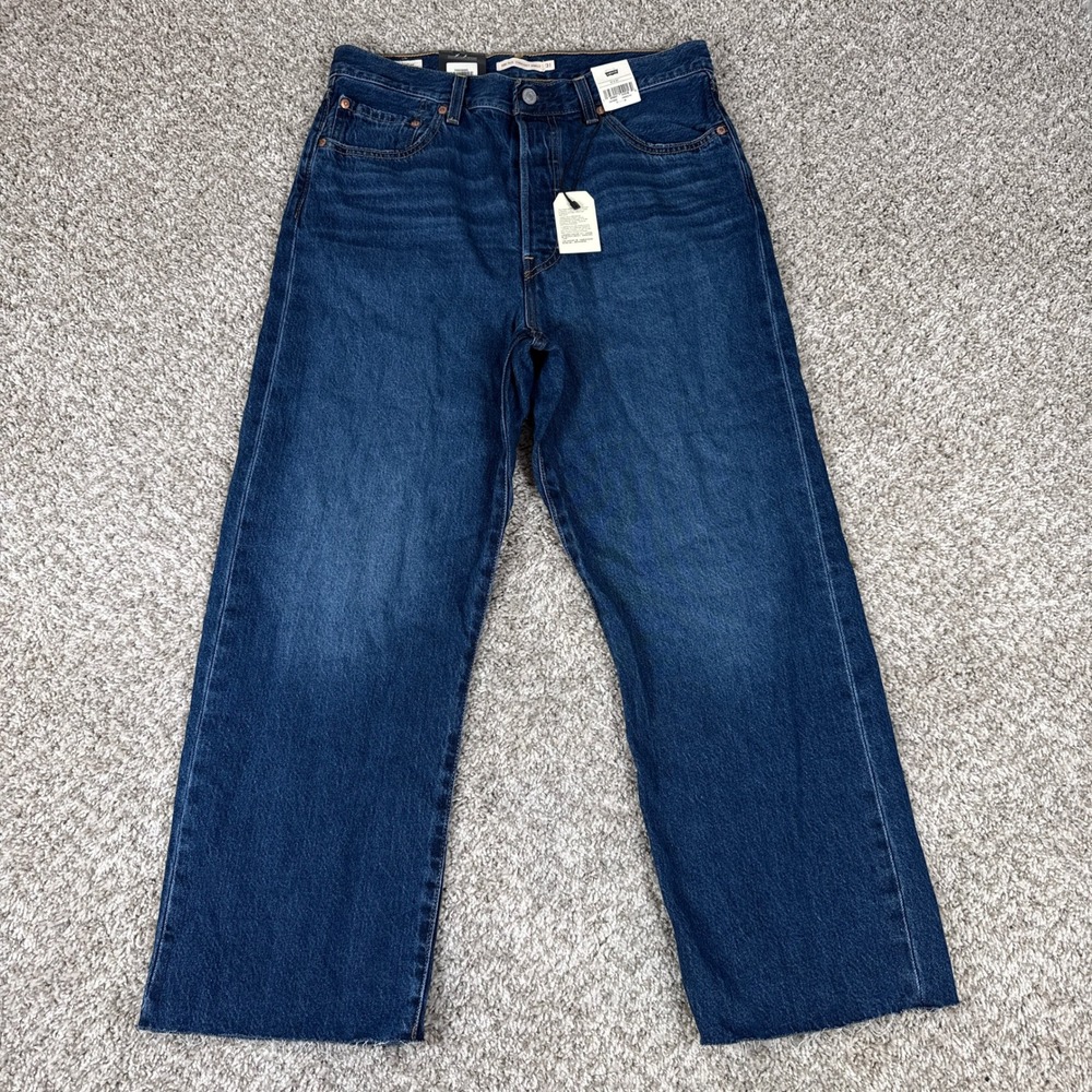Levi's Premium Jeans Women 31 Blue Ribcage Straight Ankle Dark Wash Raw Hem